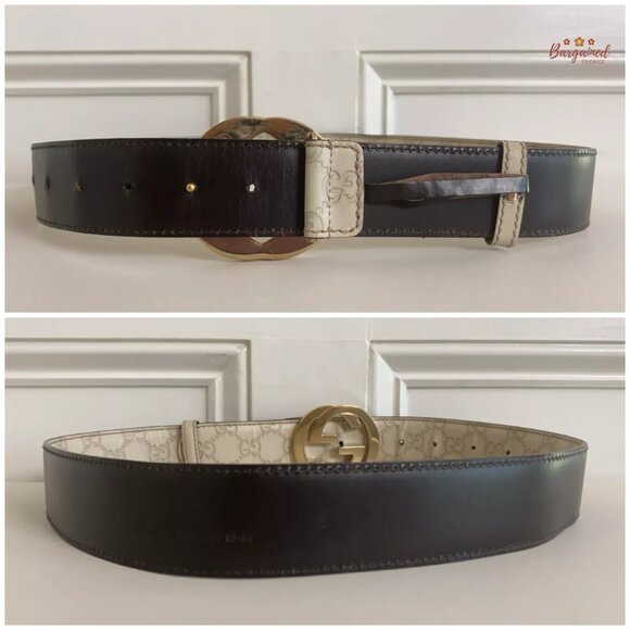 Authentic Gucci Cream Guccissima Leather Gold Interlocking G Buckle Belt 85/34 - Picture 6 of 12